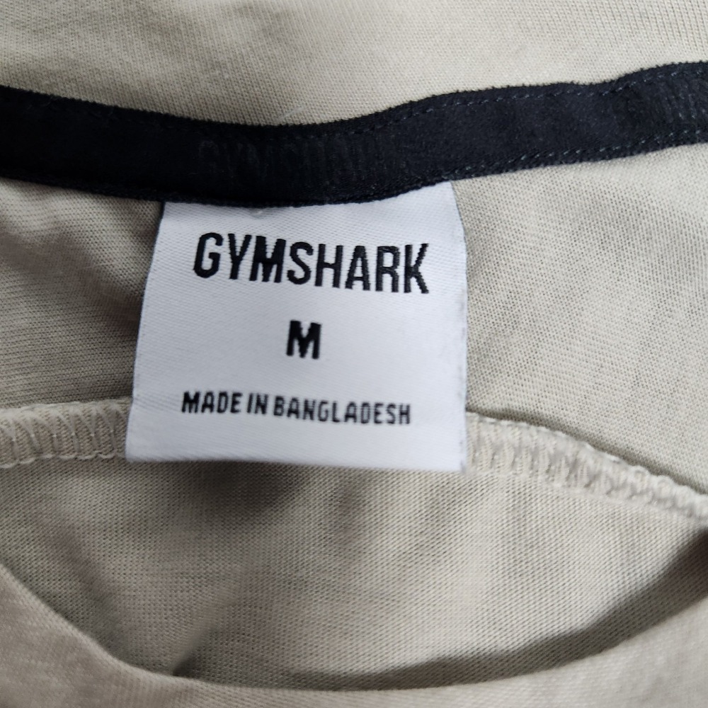 Gymshark Long Sleeve Logo T Shirt Men M Off White Crew Neck Sportswear Workout - Picture 3 of 6